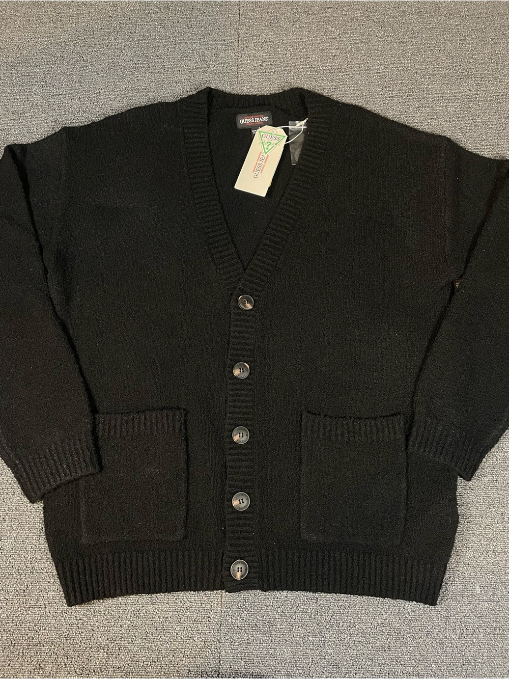 Men’s Guess Black Button-Front V-Neck Cardigan; Boucle; NWT; L